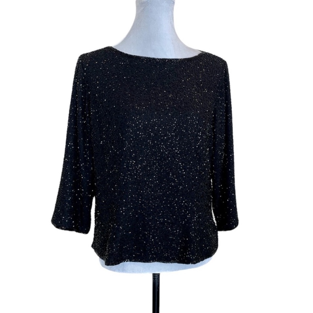 Studio 100% silk pullover fully beaded 3/4 sleeve luxury vintage top size 12